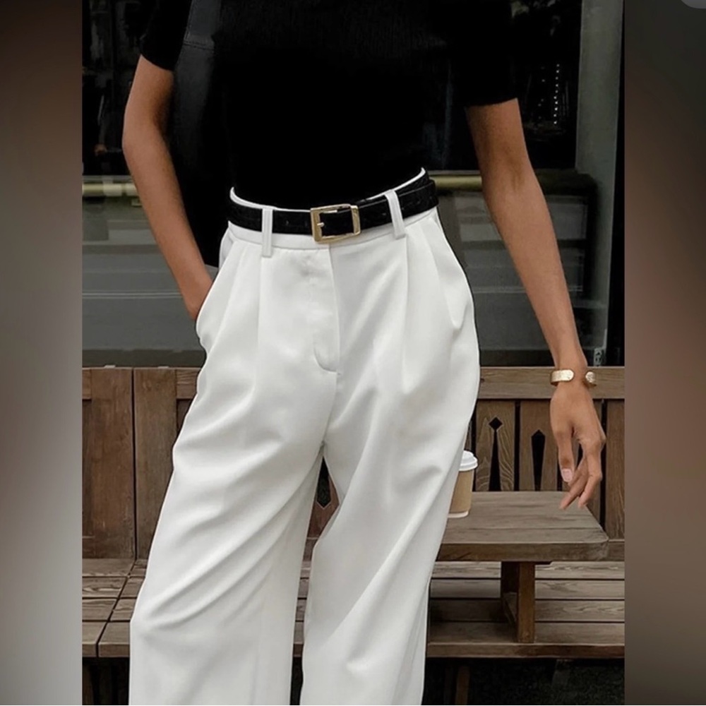 Elegant High-Waist Wide-Leg White Pants - Picture 2 of 5